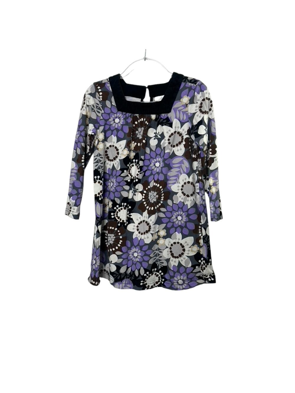 Hanna Andersson Purple & Gray Floral Long Sleeve Shift Dress FALL 120 US 6-7